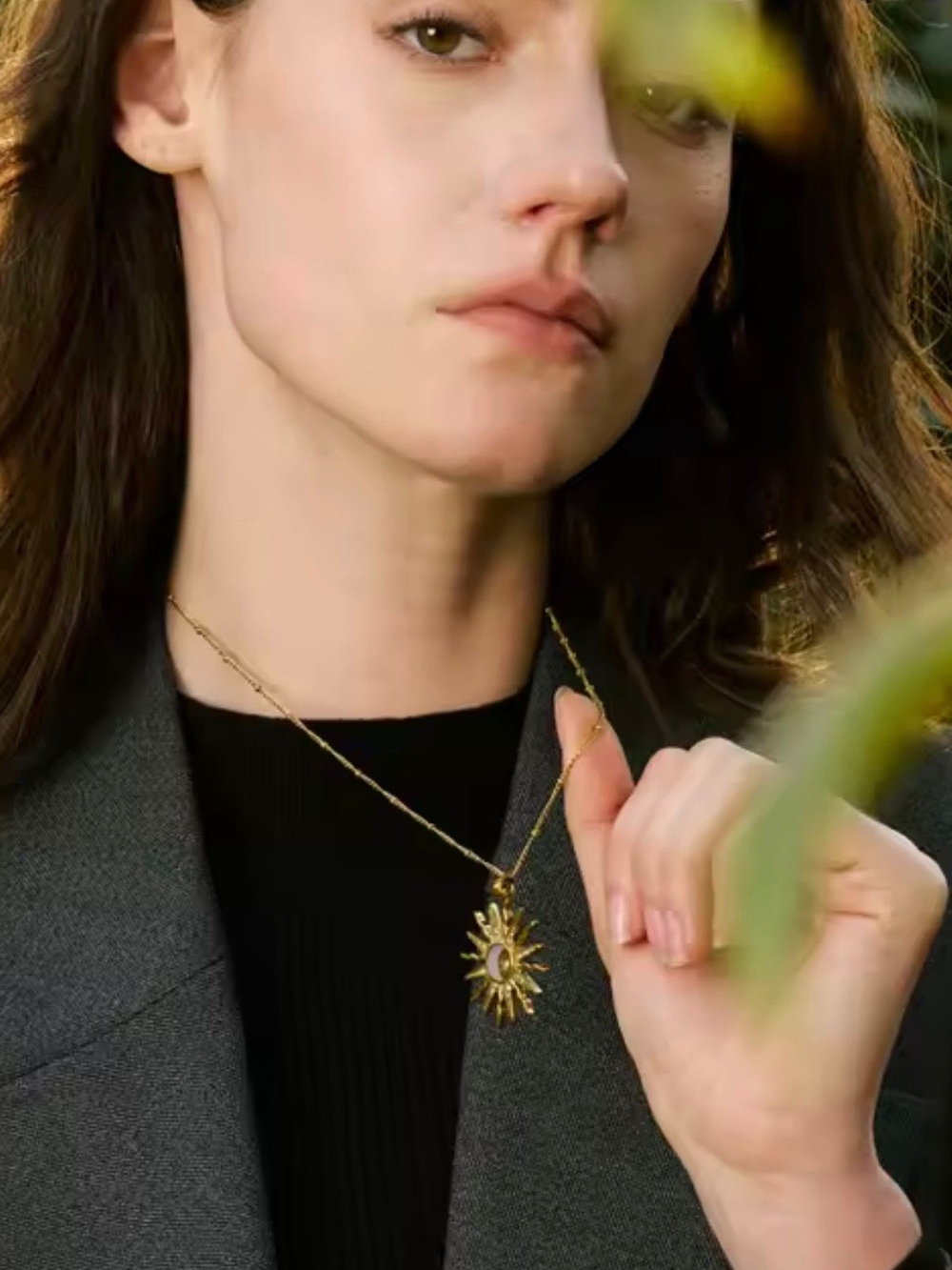 Gold Sun & Crescent Moon Pendant Necklace - Picture 6 of 6